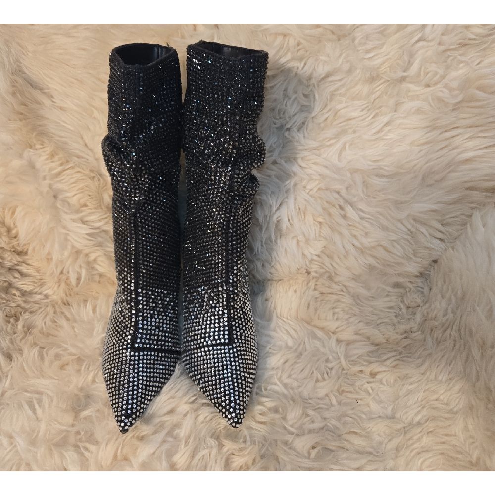 Thalia Sodi Black Rhinestone Heeled Boots-GORGOUS! - Picture 2 of 9